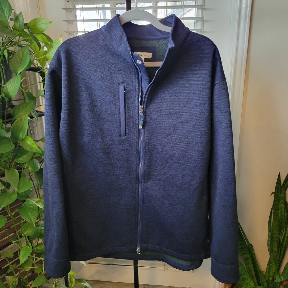 Peter Millar Crown Sport Mens XXL Navy Blue Full Zip Fleece Lined Jacket